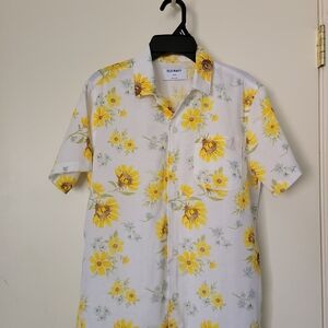 Old Navy White & Yellow Floral Short-Sleeve Camp Shirt